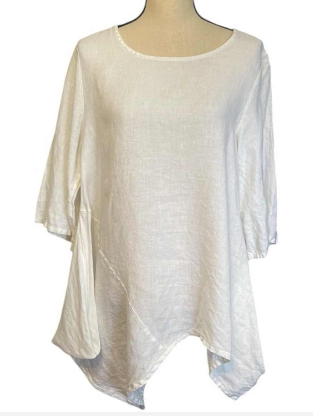 BRYN WALKER White Linen Asymmetric Hem Draped Tunic Top Boxy Blouse Size Large